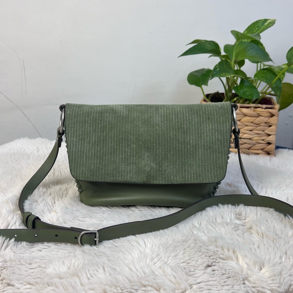 Olive Green Suede/Genuine Leather Fold Over Crossbody Bag from Nordstom